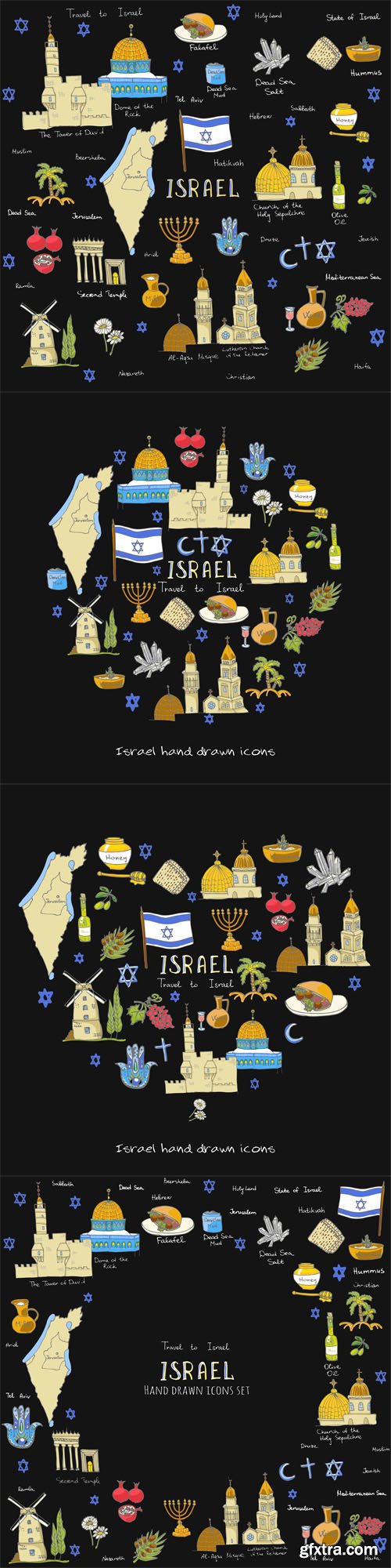 Set of hand drawn Israel icons - Vectors A000012