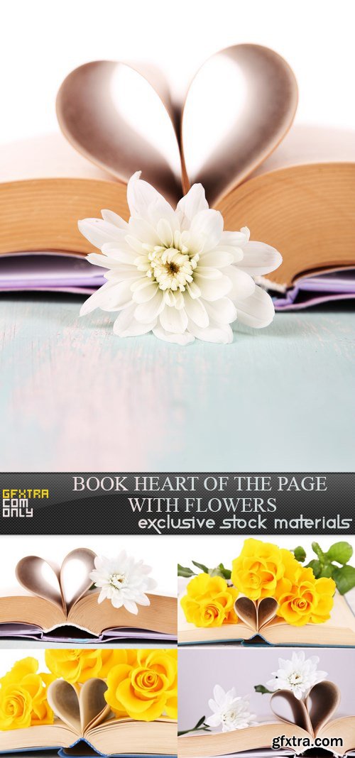 Book Heart of the Page with Flowers - 5 UHQ JPEG
