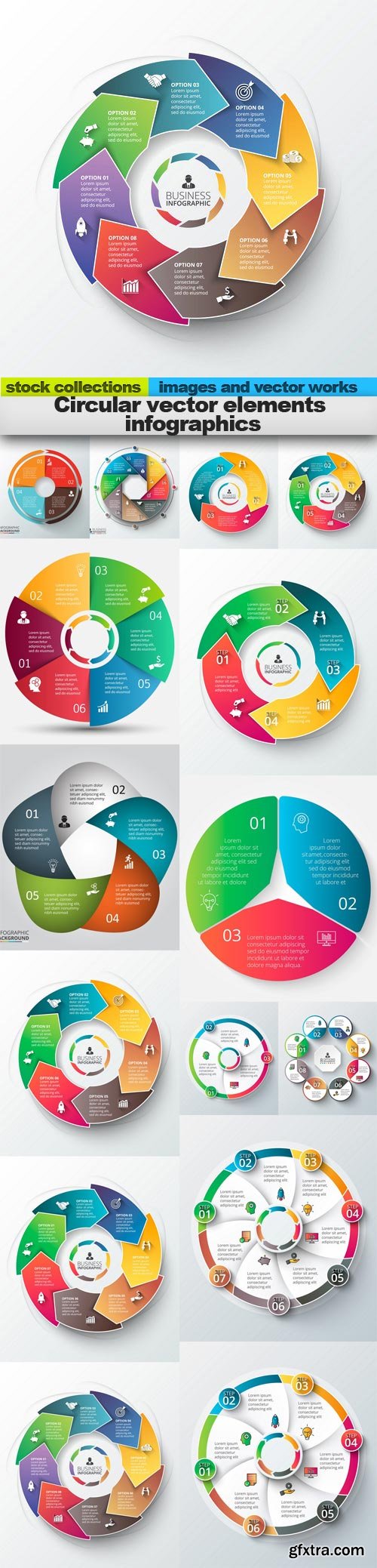 Circular vector elements infographics, 15 x EPS