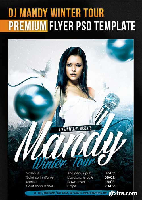 DJ Mandy Winter Tour Flyer PSD Template + Facebook Cover