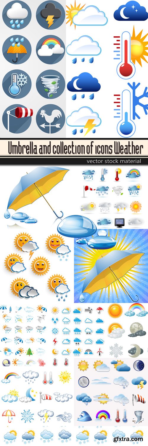 Umbrella and collection of icons Weather