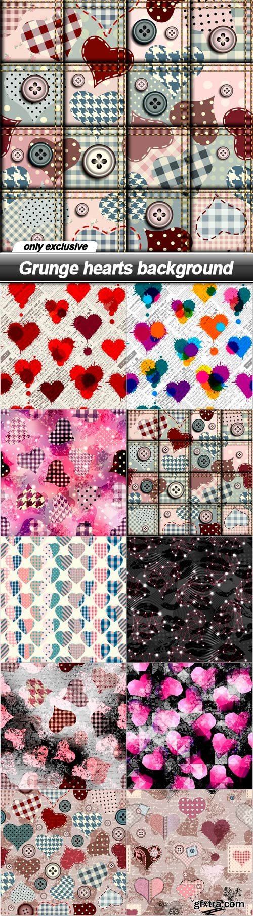 Grunge hearts background - 10 EPS