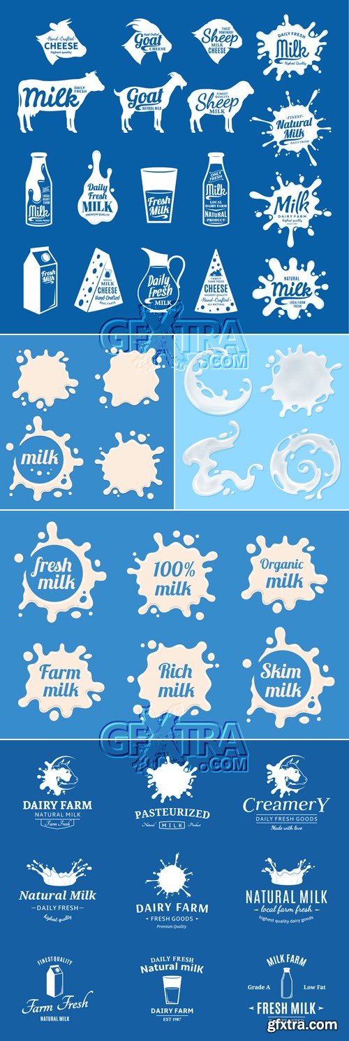 Milk Splashes Labels Vector