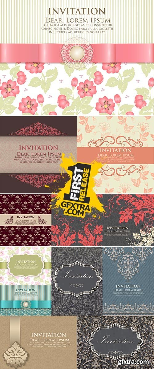 Stock: Invitation or wedding card with flower background and elegant floral elements