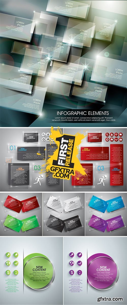 Abstract Vector Glossy or Glass Banners Set Infographic 17xEPS
