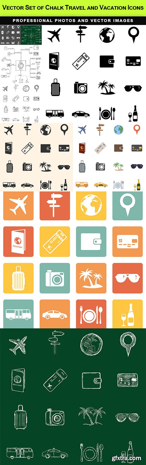 Vector Set of Chalk Travel and Vacation Icons
