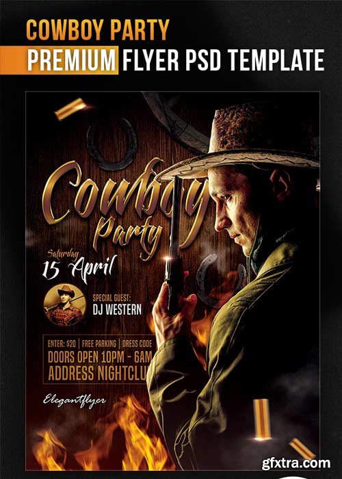Cowboy Party Flyer PSD Template + Facebook Cover