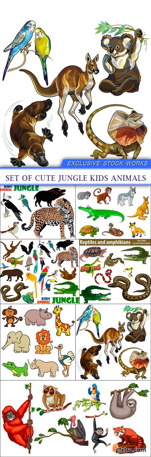 set of cute jungle kids animals 7X EPS