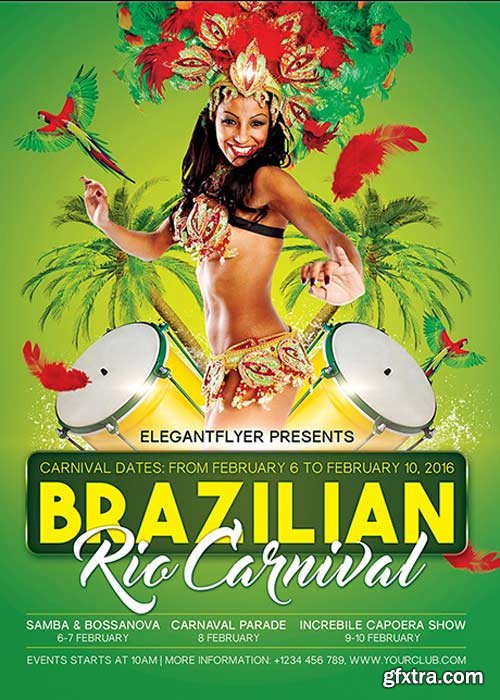 Brazilian Rio Carnival Flyer PSD Template + Facebook Cover