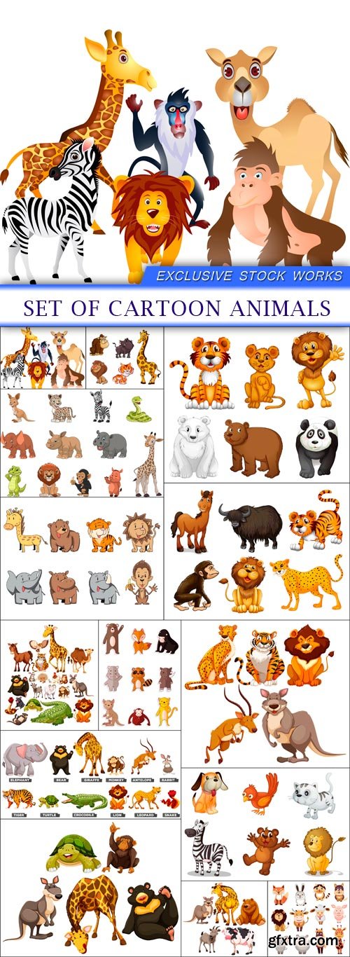 set of cartoon animals 14X EPS