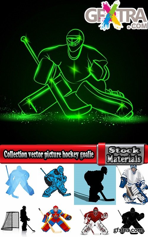 Collection vector picture hockey goalie stick goalkeeper puck gates 25 EPS