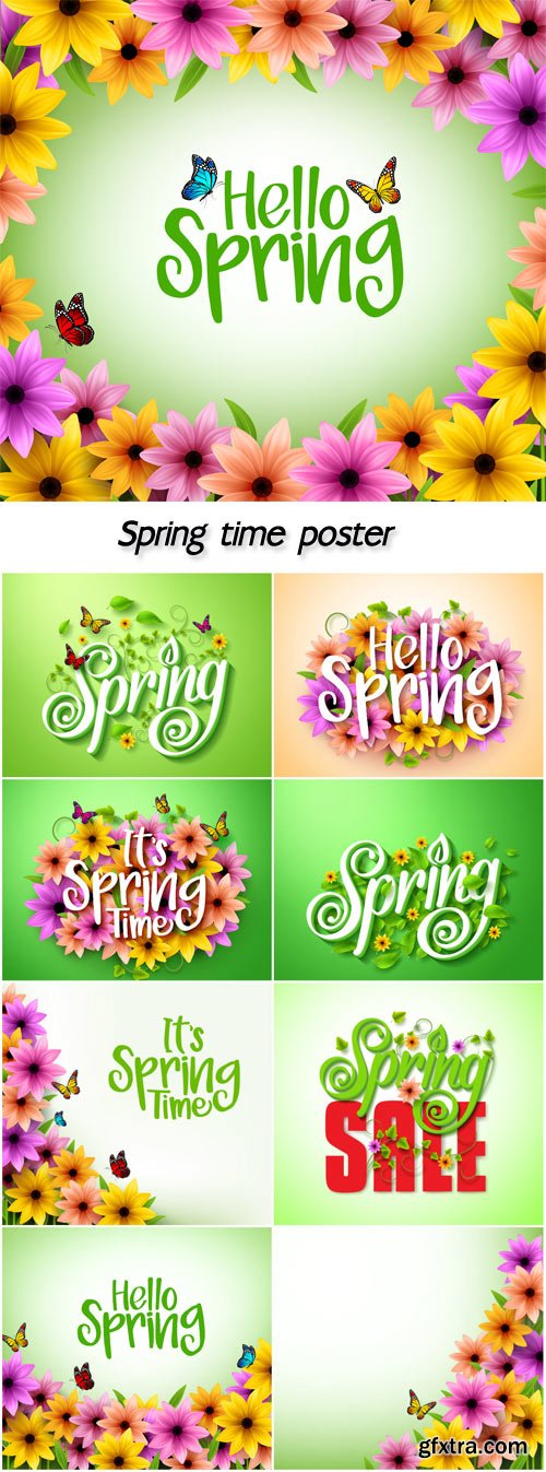 Spring time poster design in realistic 3D colorful vector
