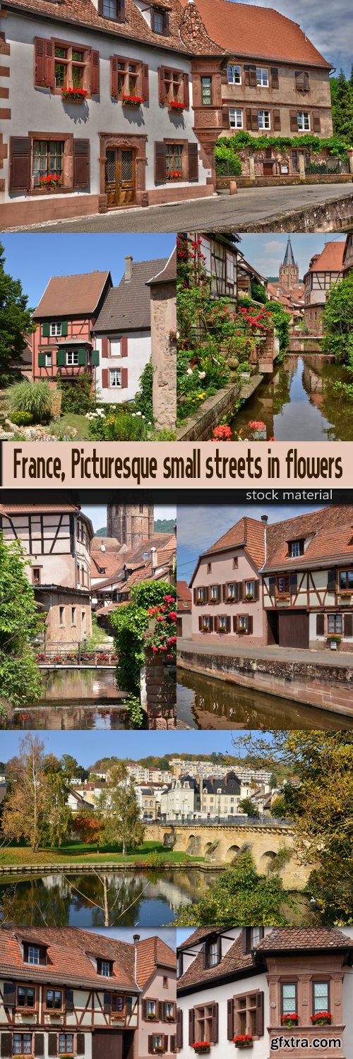 France, Picturesque small streets in flowers