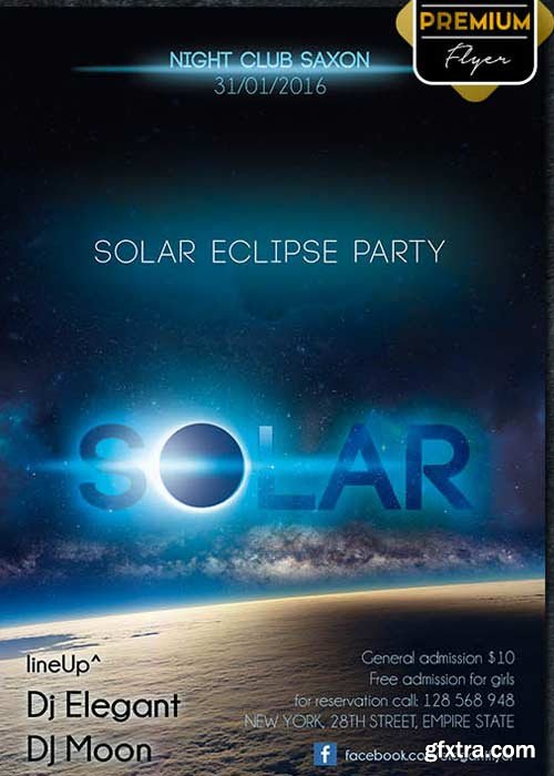 Solar Eclipse Party Flyer PSD Template + Facebook Cover