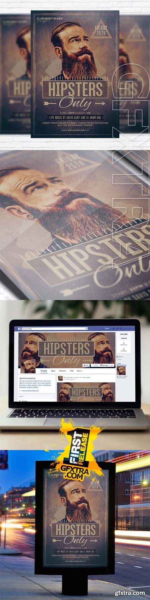 Hipsters Only – Flyer Template + Facebook Cover