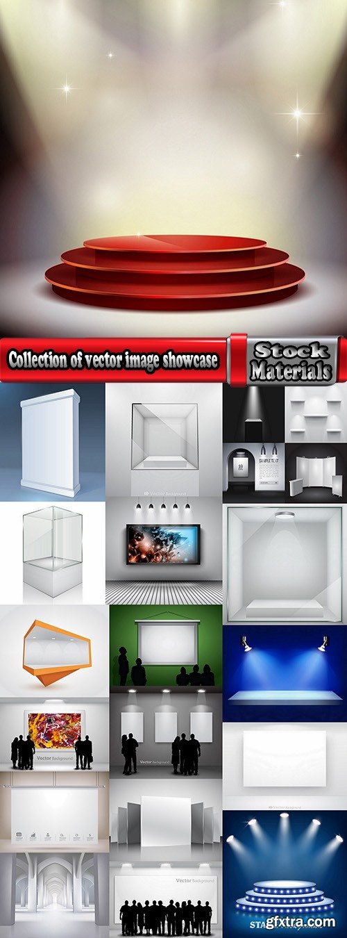 Collection of vector image museum showcase booth shelf sign 21 EPS