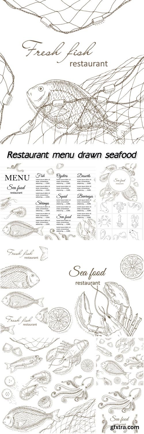 Restaurant menu drawn seafood