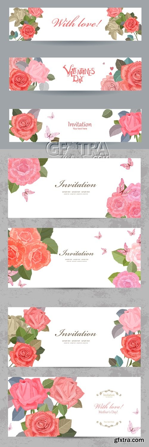 Banner Invitations with Flowers Vector