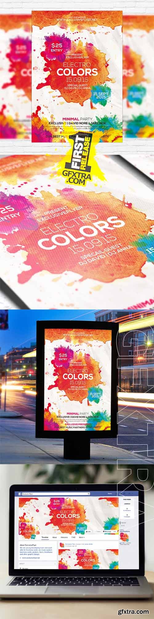 Electro Colors Flyer Template + Facebook Cover