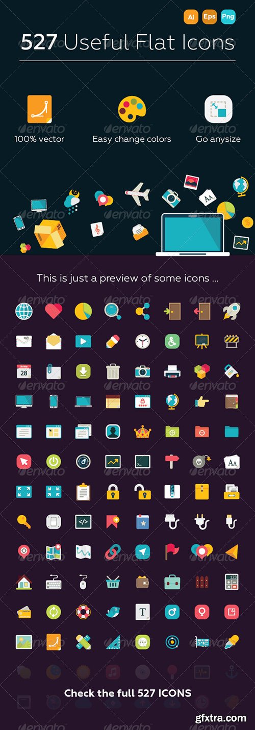 Graphicriver 527 Useful Flat Icons 8085464