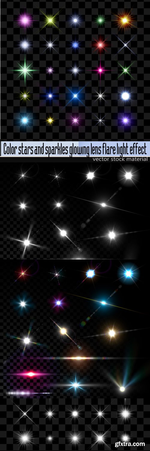Color stars and sparkles glowing lens flare light effect