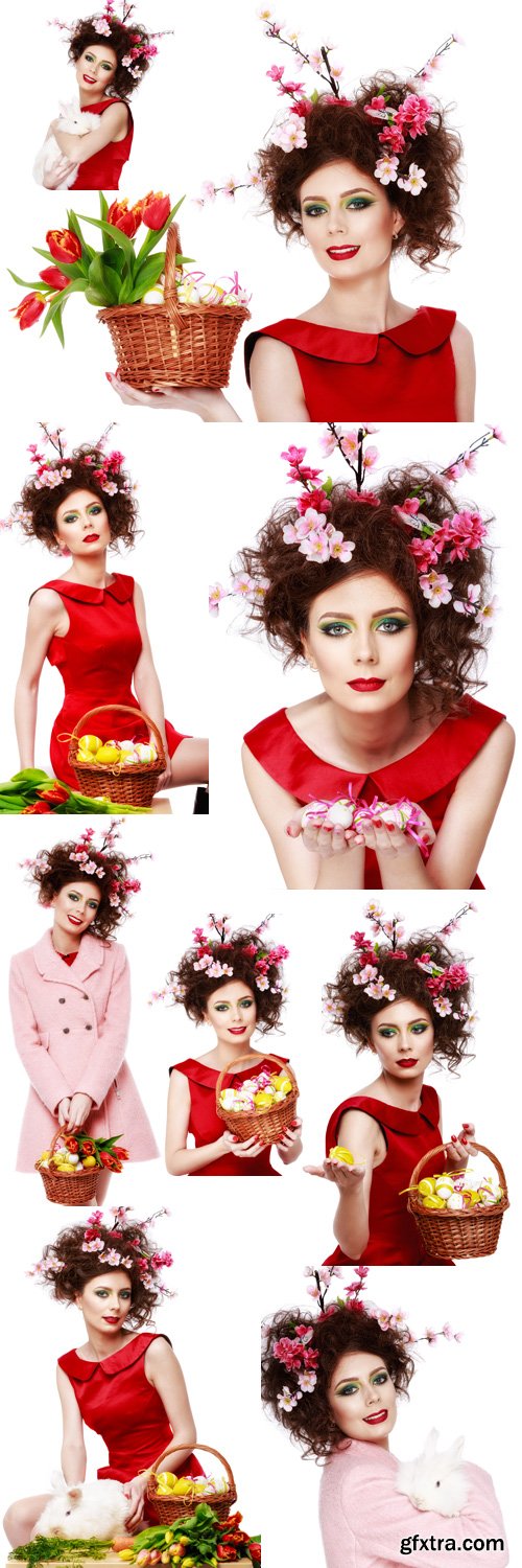 Spring Girl with Fashion Hairstyle, Easter Woman