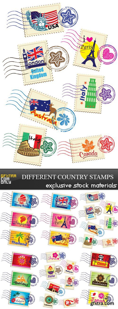 Different Country Stamps - 6xEPS