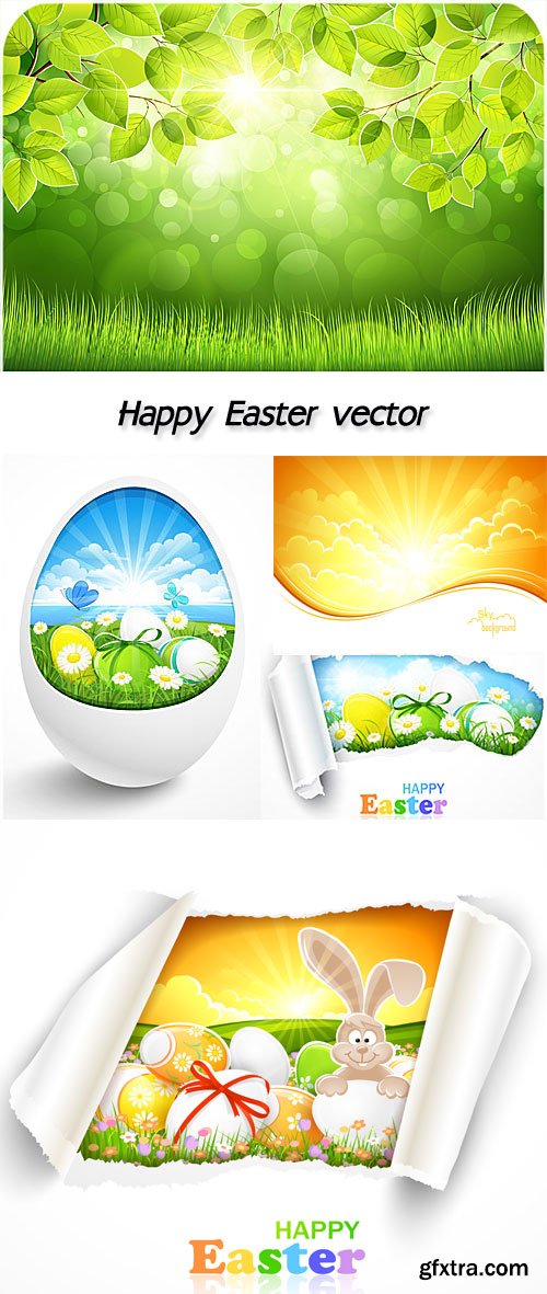 Happy easter vector, rabbit and Easter eggs