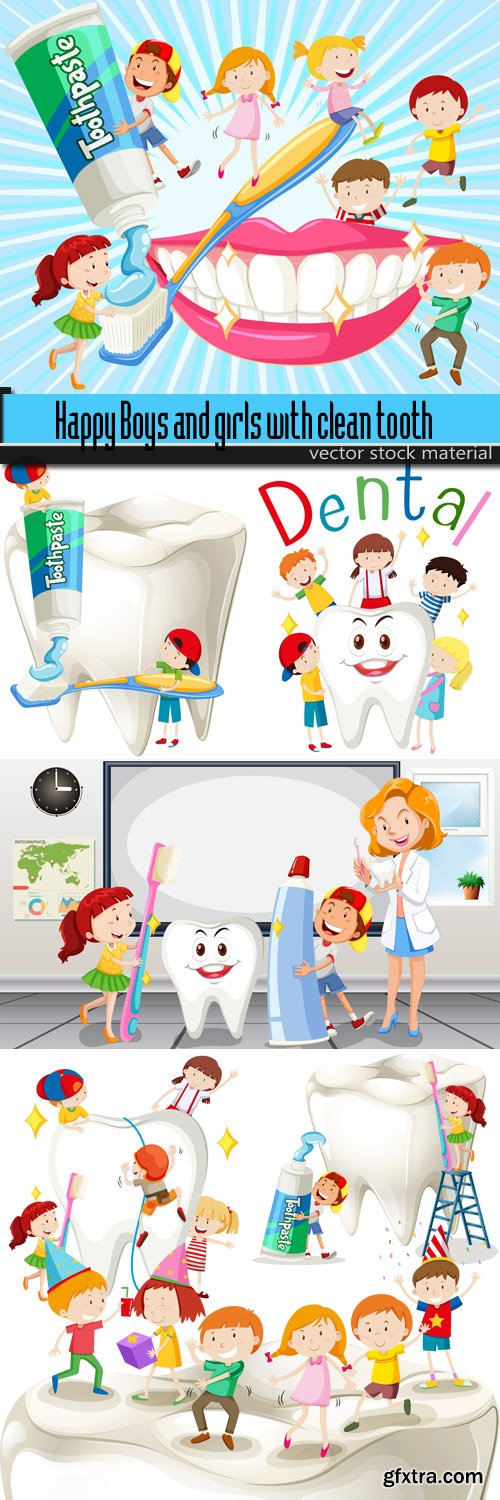 Happy Boys and girls with clean tooth