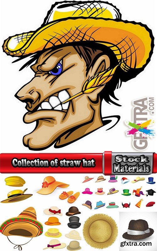 Collection of straw hat headgear vector image 25 EPS