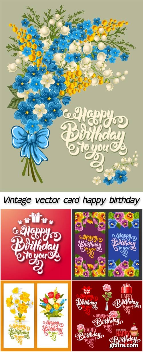 Vintage vector card happy birthday