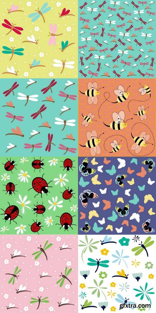 Insects Seamless Pattern Set