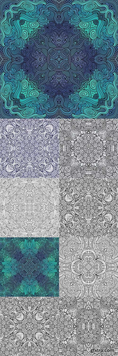 Abstract Vector Decorative Ethnic Hand Drawn Sketchy Contour Patterns