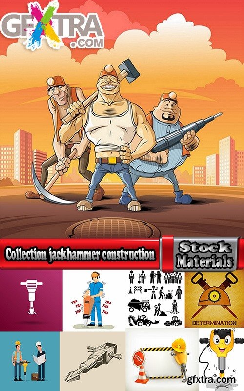 Collection jackhammer construction worker 25 EPS