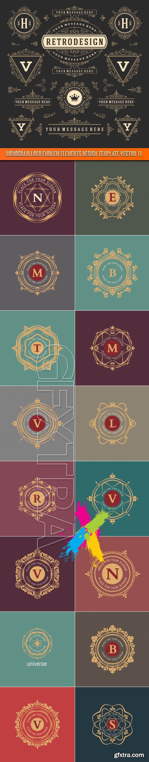 Monogram logo emblem elements design template vector 11
