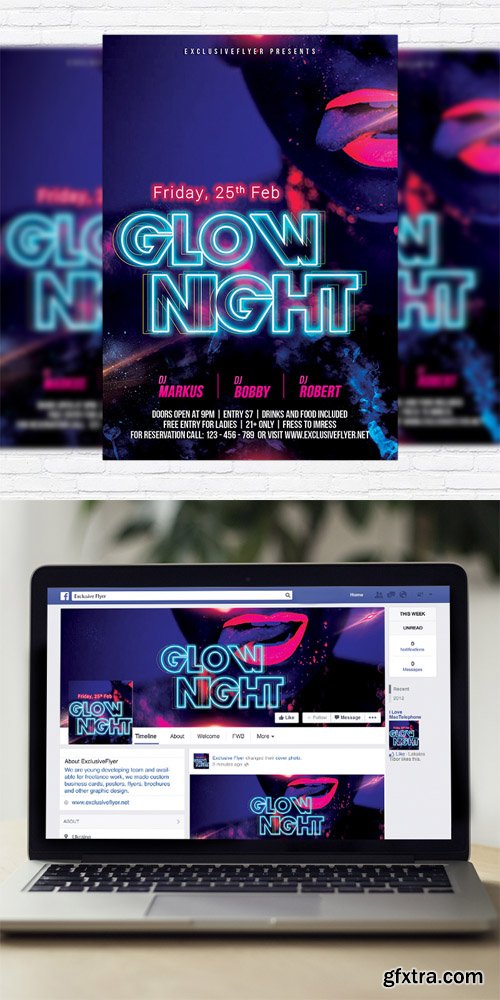 Glow Night - Flyer Template + Facebook Cover