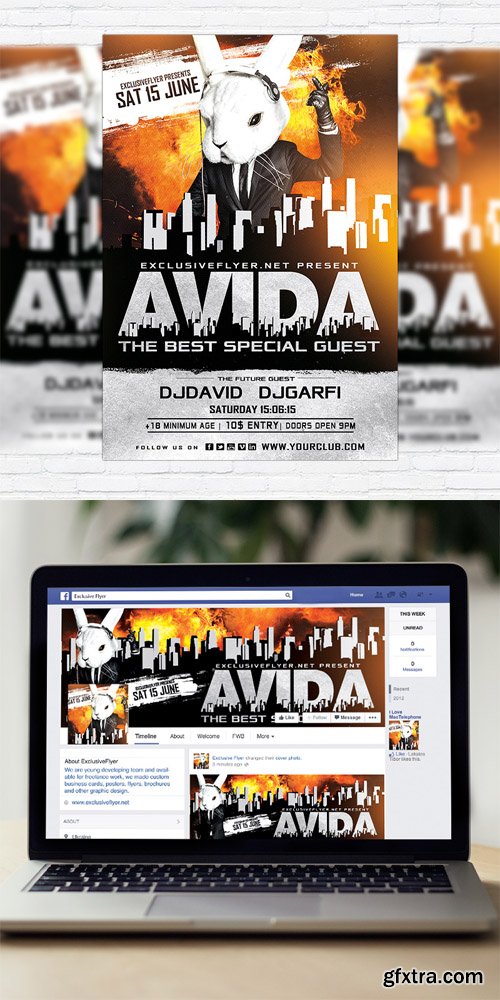 Special Guest DJ Avida - Flyer Template + Facebook Cover