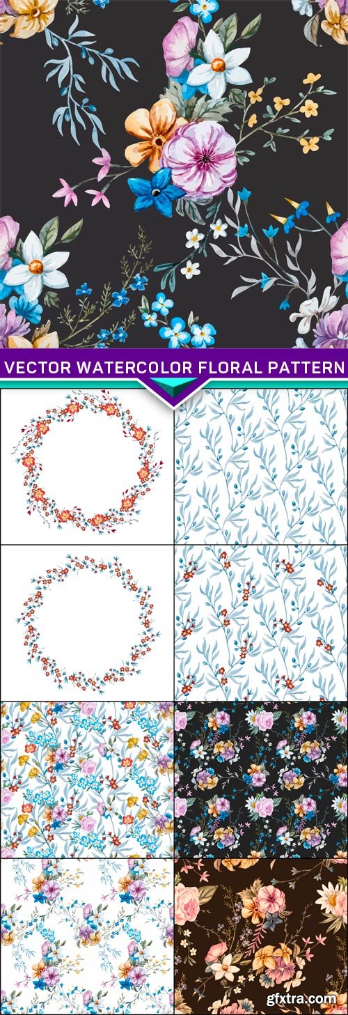 Vector watercolor floral pattern 9x EPS