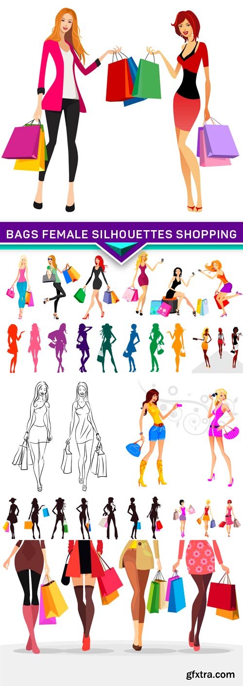 Bags female silhouettes shopping 10x EPS