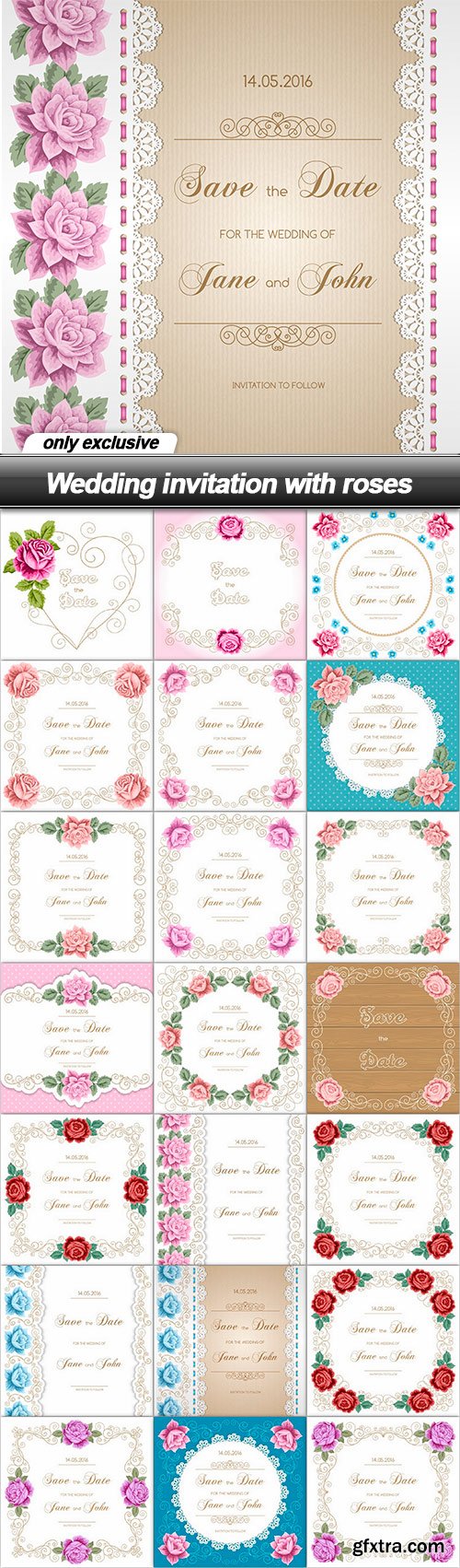 Wedding invitation with roses - 22 EPS