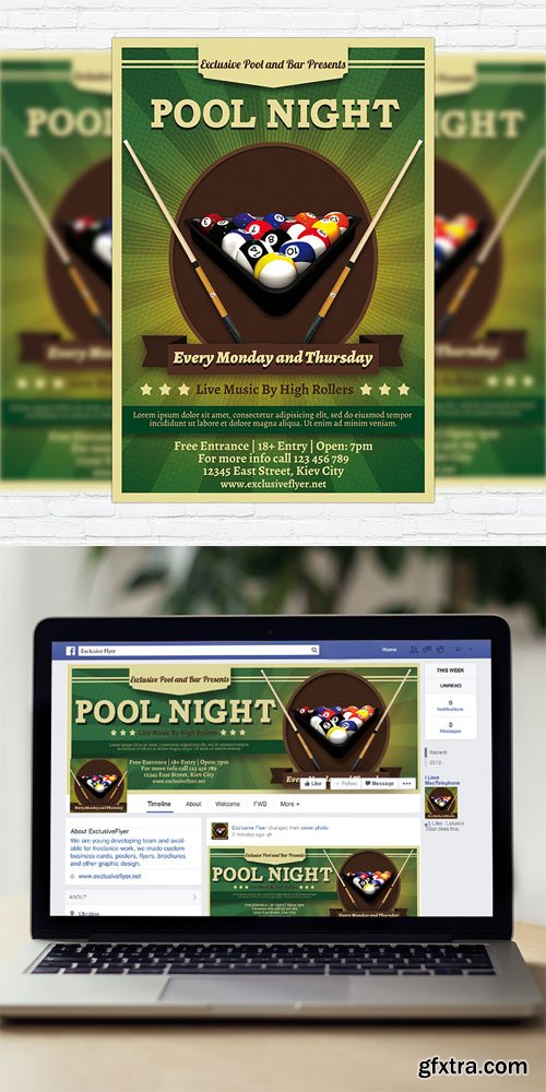 Pool Night - Flyer Template + Facebook Cover