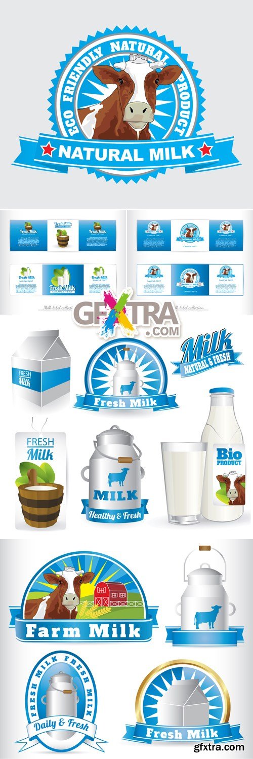 Milk Products Labels Vector