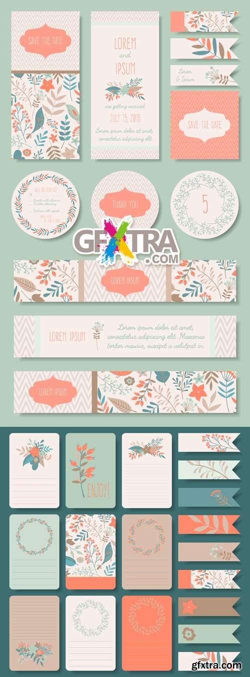 Vintage Pastel Invitations & Banners Vector