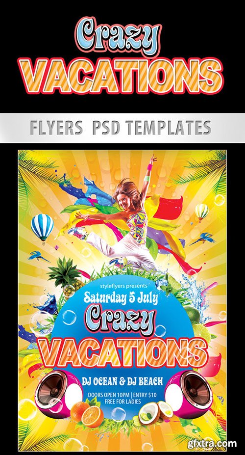 Crazy Vacations Party Flyer PSD Template + Facebook Cover