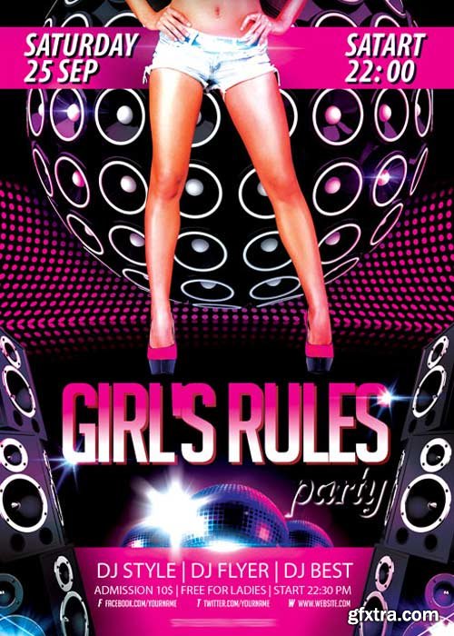 Girls Rules Party Flyer PSD Template
