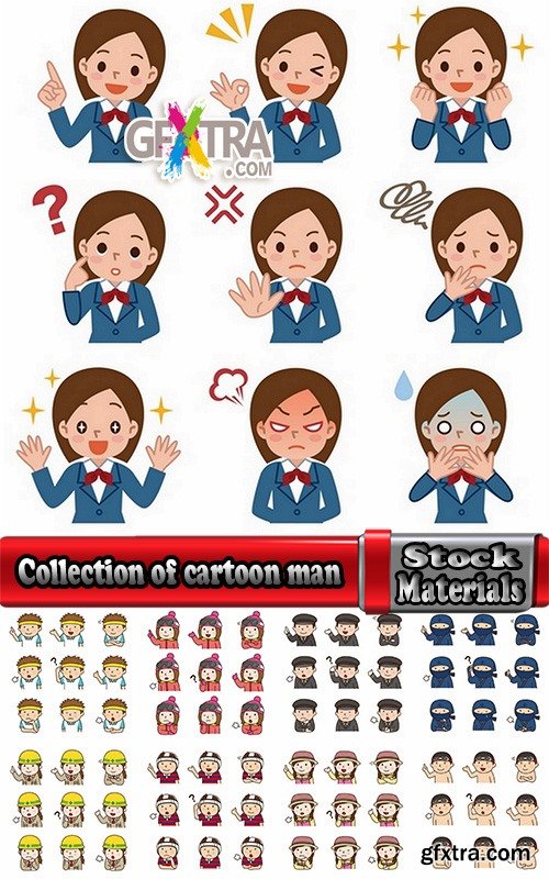 Collection of cartoon man with different emotions on her face 25 EPS