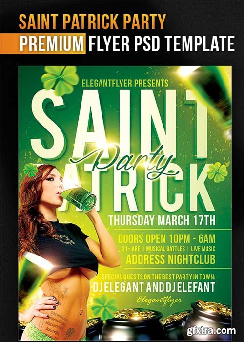 Saint Patrick Party Flyer PSD Template + Facebook Cover