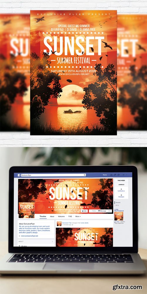 Sunset Summer Festival - Flyer Template + Facebook Cover