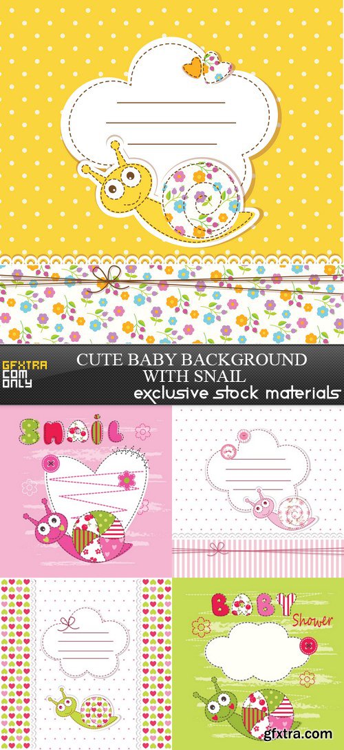 Cute Baby Background with Snail - 5 EPS