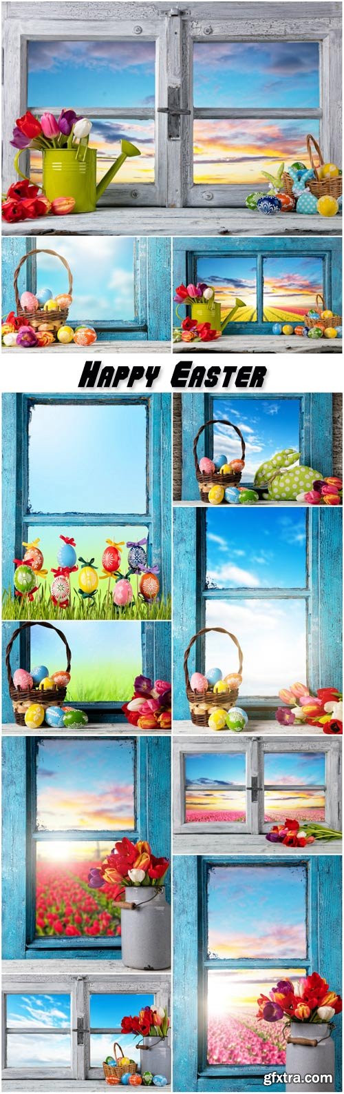 Easter still life decoration with rustic window